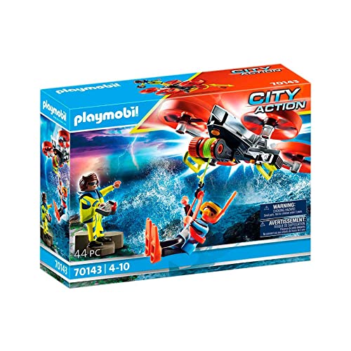 PLAYMOBIL 70143 City Action City Action, Rescate Marítimo, Buzo con Dron de Rescate, Juguete para niños a Partir de 4 años, Multicolor