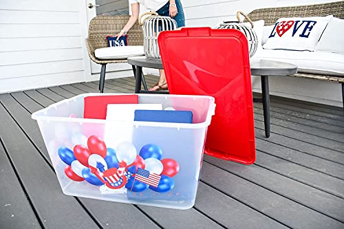 Image of SIMPLYKLEEN Storage Totes with Lids 4PC - Made in USA 14.5-Gallon Colorful Printed Decorative Design Storage Boxes Storage Bins with Lids Plastic Storage Containers for Organizer Red /Patriotic Balls