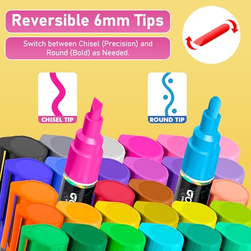 Image of GOTIDEAL Chalk Markers, 30 Colors Liquid Chalk Markers for Blackboard Chalkboard Calendar Glass Neon Pens, Washable Window markers Paint and Drawing for Car, Auto, Bistro,Mirror Wet Erase Chisel Tip