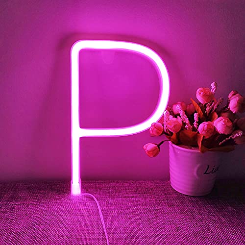 Image of SATYAM KRAFT 1 Piece Pink Marquee Alphabet Shaped Neon Led Light - Decorative Letter Lamp for Valentine's Day, Bedroom, Wedding, Birthday, Home Decor, Romantic Gift Night and Wall Lamp (P)