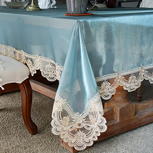 Suvatia Smooth Gauze Fabric Blue Tablecloth With Lace Satin Silk Organza Chiffon Rectangle Table Cover For Home Holiday Wedding Decoration Party Dining Room Outdoor(Blue, 60 * 84 Inch) #TOP11