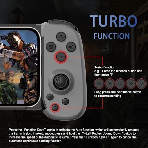 Wireless Controller for iPhone/Android/PC/iPad/Tablet/APPL Arcade MFi Games/Switch/PS4, Support Streaming on PS5/Xbox/PC Console, Cloud Gaming Gamepad Joystick - Turbo/6-Axis Gyro/Dual Motors -Grey - 2