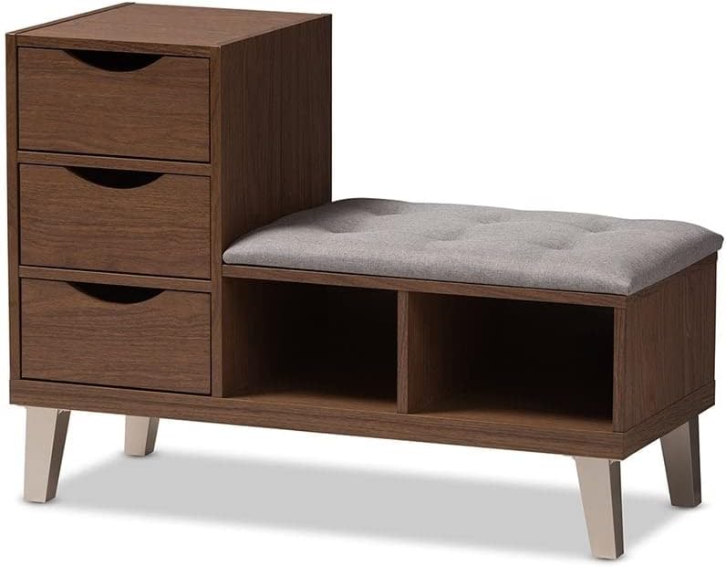 Baxton Studio Carell Furniture - Banco tapizado para guardar zapatos, color gris y marrón