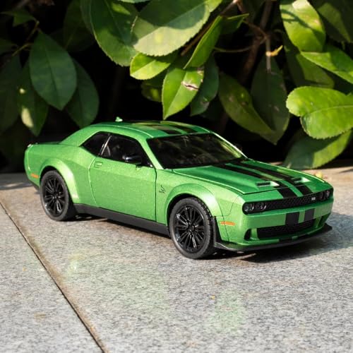 Image of 1:22 Dodge Challenger SRT Hellcat Die Cast Toy Car with Sound Light Pull Back Action Model Vehicle for Kids & Collectors Realistic Design Great Gift for Car Enthusiasts (Green)