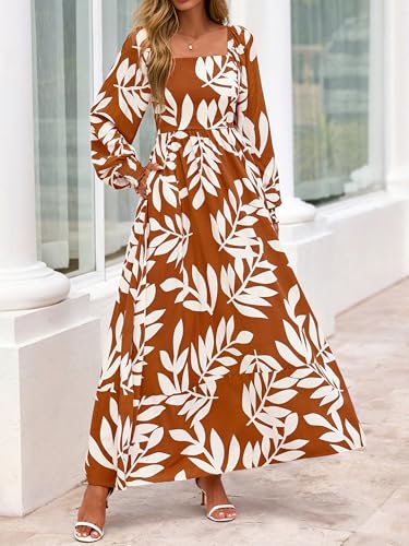 RETTYGARDEN Women Floral Maxi Dresses 2025 Fall Long Sleeve Square Neck Boho A Line Wedding Guest Casual Flowy Long Dress3