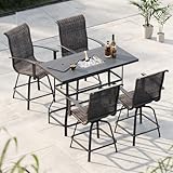 Grand patio 5-Piece Counter Height Patio Bar Set, Swivel Bar Stools and Faux Wood Grain Dining Table with Ice Bucket for Outdoor Kitchen Bistro Small Space Restaurant, Black&Grey Plaid