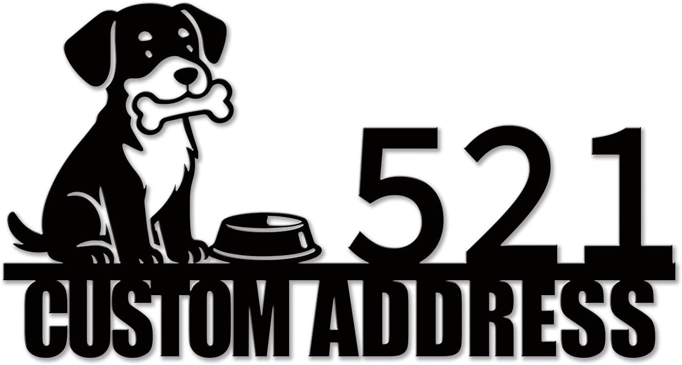 Personalized Address Metal Sign with Dog, Wall Art Signs for Home Decor, Custom Metal Signs for Yard Garden and House Number Display (Style-1)