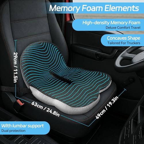 leqsdijk Trucker seat Cushions for Long Sitting, semi Truck seat Cushion with Lumbar Support, Truck seat Cushion for Back Pain and Supporting The HIPS, Trucker Essentials (YTZD0001, Average Size)