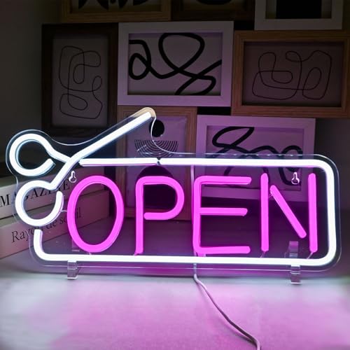 Open Neon Sign Pink White LED Sign USB Powered Neon Light up Signs for Wall Decor with Switch for Bar Salon Store Hotel Coffee Shop Club Business