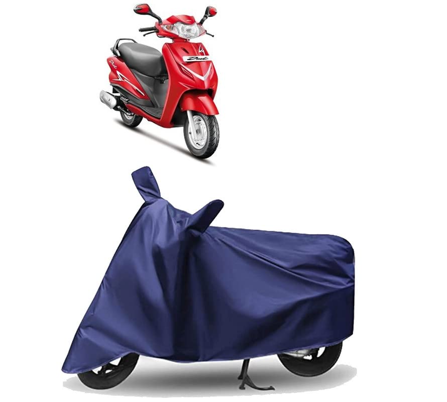 Auto Pearl Navy Blue Bike Body Cover with Mirror Pockets Buckle Belt Compatible with Duet VX 110CC