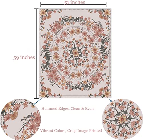 White Bohemian Tapestry Wall Hanging Sketched Floral Medallion Tapestry Mandala Flower Tapestry Aesthetic Floral Mandala Tapestry Boho Wall Hanging Floral Wreath Tapestry Mandala Tapestry Wall 59X51 #TOP4