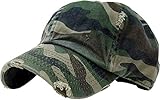 Distressed Dad Hat Vintage Low Profile Baseball Cap - Green Camo