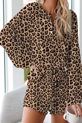 Image of Lopie Womens Lounge Sets 2 Piece Pajamas Set Long Sleeve Tops and Shorts Sleepwear Tie Dye Printed Nightwear