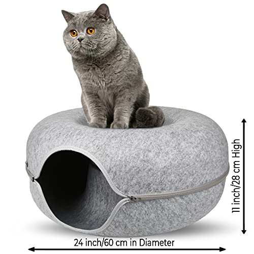 Smart Hacks Cat Tunnel, Cat Tunnels For Indoor Cats, Cat Tunnel Bed, Cat Beds For Indoor Cats, Cat Donut, Felt Cat Bed Cave Large (24", Light Grey) #TOP1