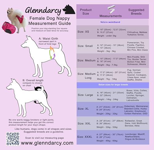 Glenndarcy Hundeschutzhöschen für läufige Hündinnen – alle Größen – optional waschbare Pads – Pink gepunktet