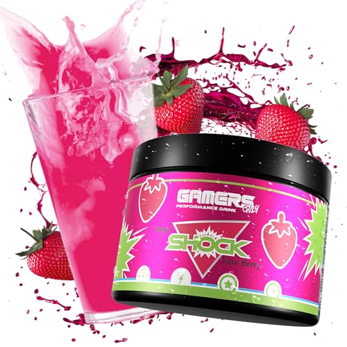 Gamers Only Gaming Booster Retro Shock Sour Berry [MIT KOFFEIN & ZERO ZUCKER ] 40 Portionen | Energy Drink Pulver | Erhöht die Konzentration & Reaktionen | 125MG Koffein & L-Tyrosin & Vitaminen