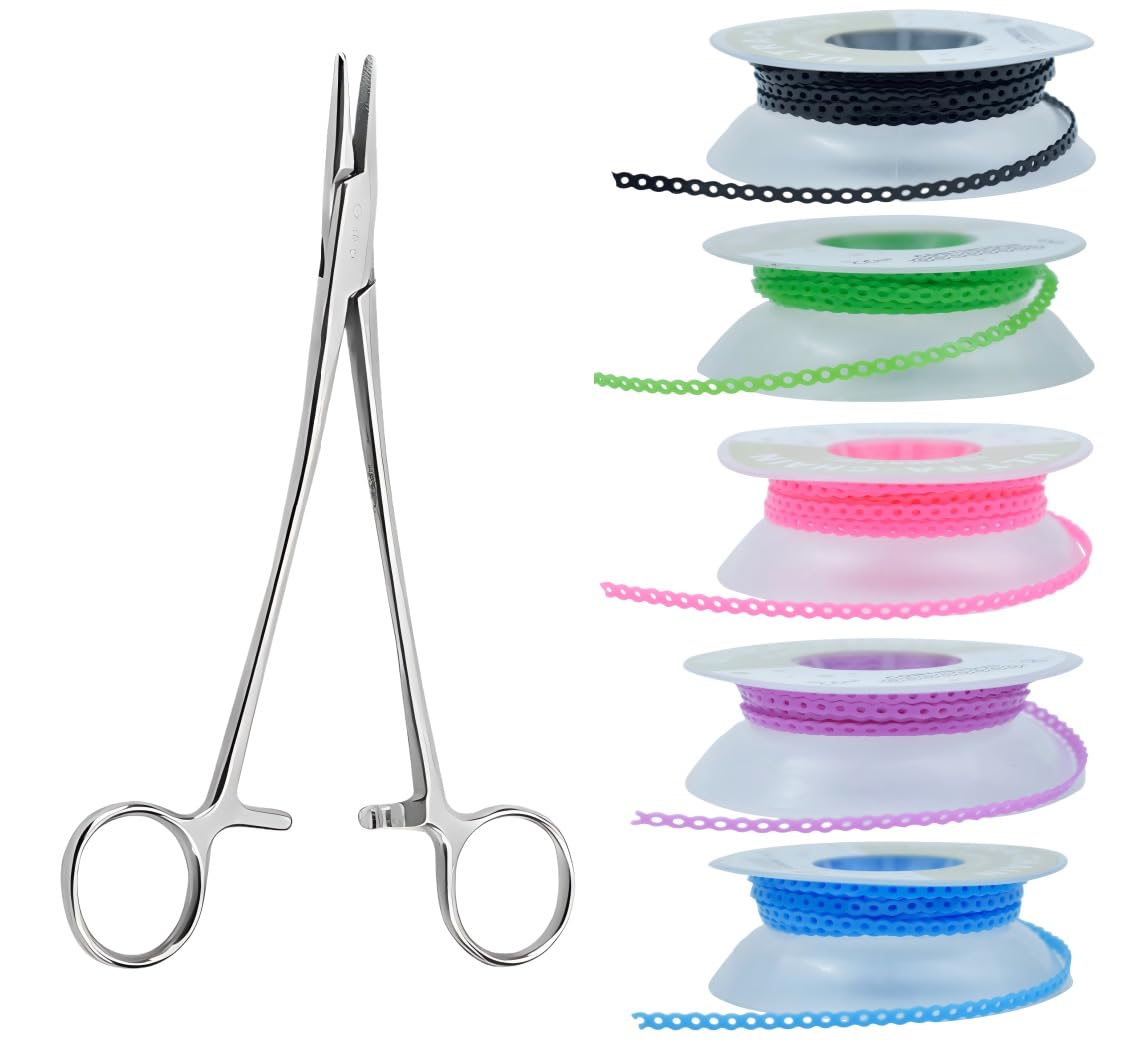 Braces Power Chains Short 5 Colors (Blue, Green, Pink, Purple, Black) – 5 Rolls Orthodontic Power Chain Elastic Bands For Teeth,DIY Color Change At