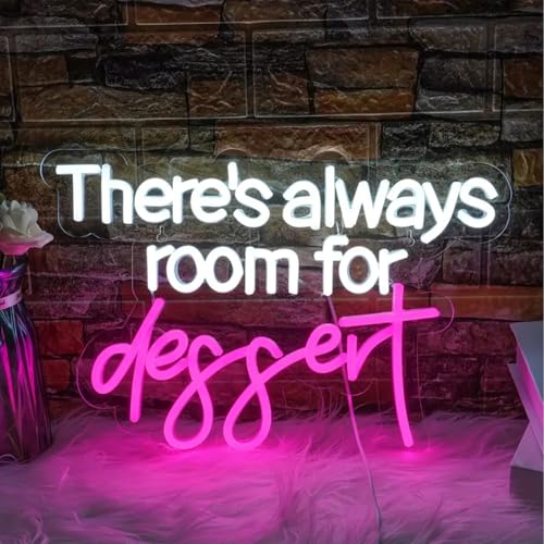 Image of There's Always Room for Dessert Neon Sign Baking Bread Shop Led Light | USB Powered Dimmable Cafe Dessert Decor Welcome Sign Open LED Light Gift for Baking Lover, 15.7 inchx10.6 inch