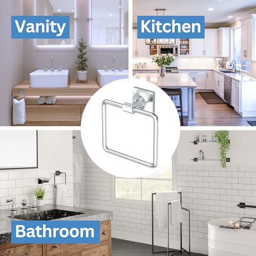 Image of Gatco 5582 Waterline Towel Ring | Modern Hand Towel Holder for Bathroom | Stylish Decorative Hardware, Heavy Duty Metal, EZ Ancor Mounting | Chrome