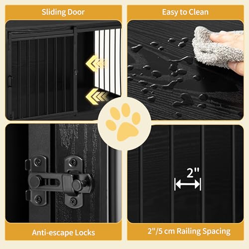 31.9" Dog Crate Furniture with Barn Door, Heavy Duty Dog Kennel Indoor with 2 Doors, Wooden Pet Cage End Table for Small Medium Dogs up to 44 lb, Anti-Chew Anti-Escape, Black DFC83604B - Image 6