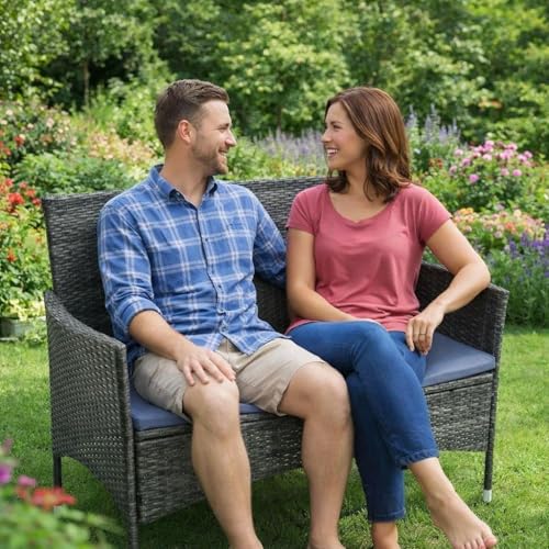 ESTEXO Polyrattan Gartenbank Rattan Gartenmöbel 2-Sitzer Sitzbank mit Sitzkissen Rattanmöbel Bank (Anthrazit-Grau)