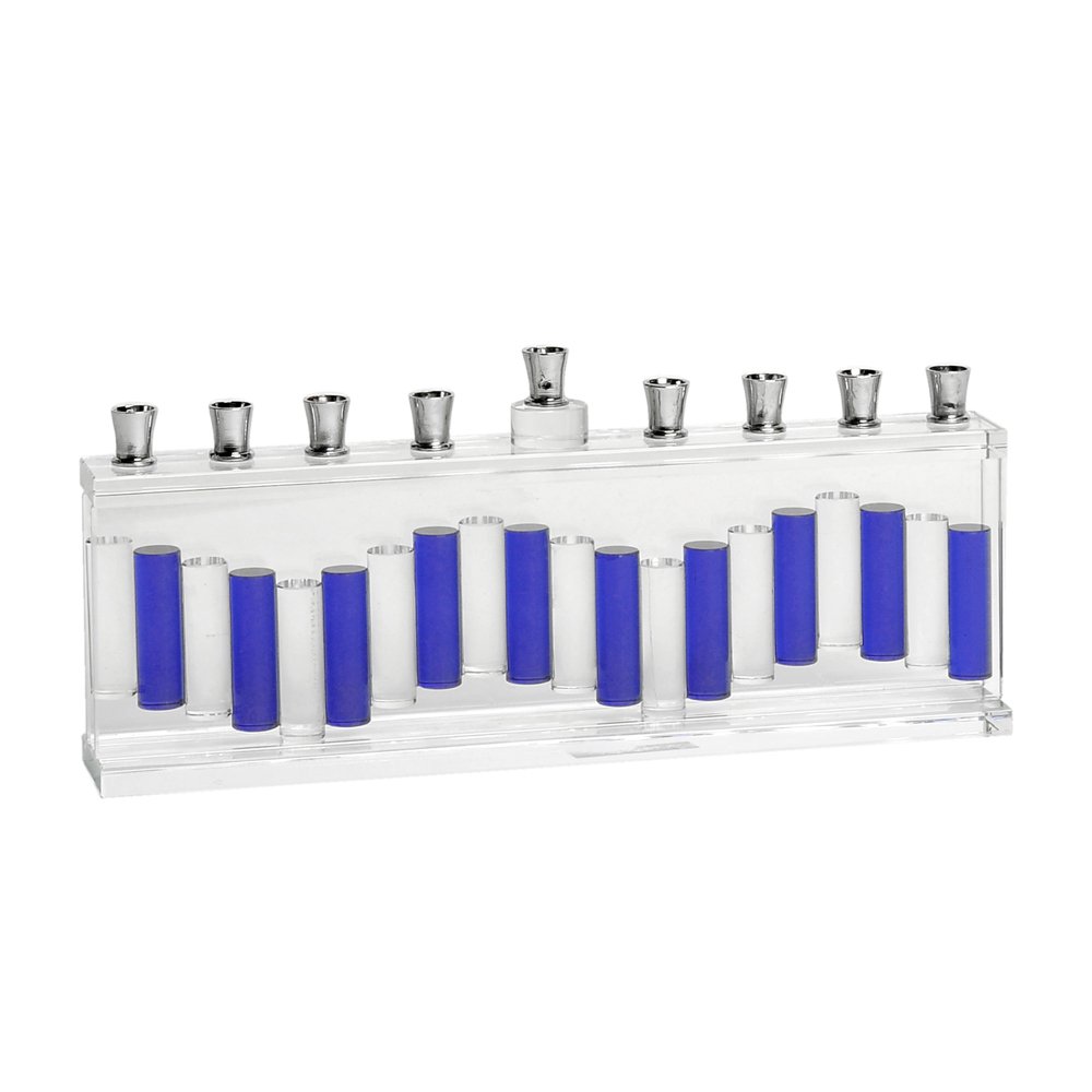Israel Giftware Designs Fused Glass Menorah with Blue Accents