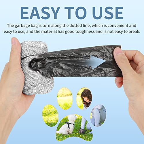 Image of Dog Poop Pickup Bags Holder Dispenser with 10 Roll 150 Bags Random Color Leak-proof Scented Bling Crystal Doggy Waste Bags and Carabiner,White