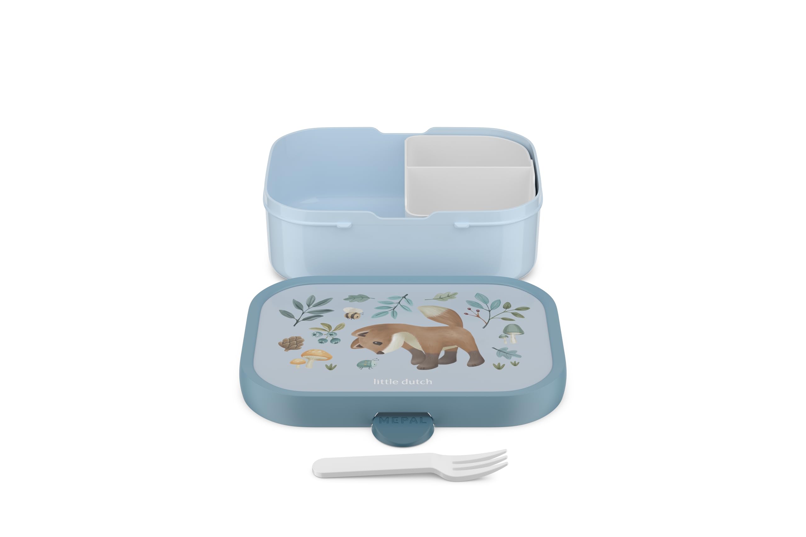 Mepal - Fiambrera Campus Little Dutch - Bento Box para Niños - Lonchera con Compartimento y Tenedor - Fiambrera con Cierre de Clip - Sin BPA y apta para Lavavajillas - 750 ml - Forest Friends