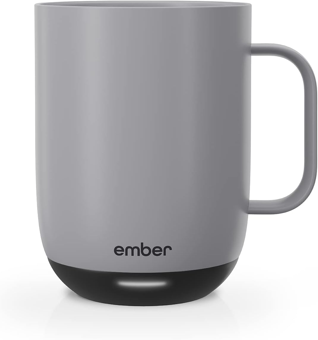 Ember Temperature Control Smart Mug 2-414 ml App-Controlled and Rechargeable Heated Coffee Mug with Intelligent LED Display, 80 Min Battery Life and Improved Design, Grey