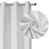 White Striped Semi Sheer 63 Inches Long Window Curtain Drapes, Silver Foil Print Rain Stripe Pattern, Grommet Window Treatment Panels for Bedroom, Living Room, 42' x 63', 2 Panels