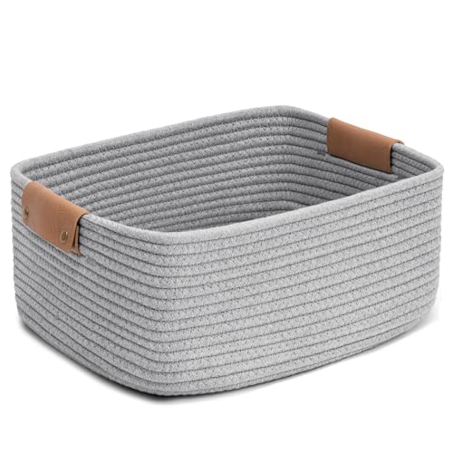 CHICVITA Rectangle Cotton Rope Woven Basket with Handles for Books,