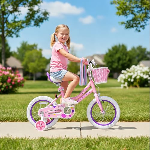Image of XJD Girls Bike for Toddlers 3-9 Years Old Kids, 12 14 16 Inch Kids Bike with Training Wheels, Streamers, Basket and Doll Seat
