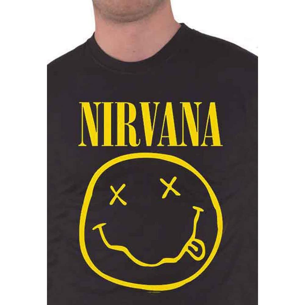 Nirvana T-Shirt pour Homme | T-Shirt Graphique à Manches Courtes pour Adultes en Noir | Haut Classique Grunge Vieilli avec Logo imprimé | Cadeau Vintage Rock Band