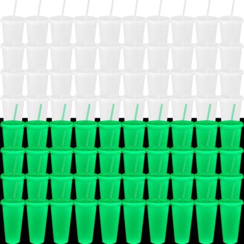 Honeydak 80 Pack 24 oz Glow in the Dark Halloween Cups, Fluorescent Green