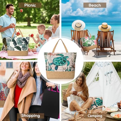 Bolso playero grande para mujer con cierre y tejido de paja miniatura 7