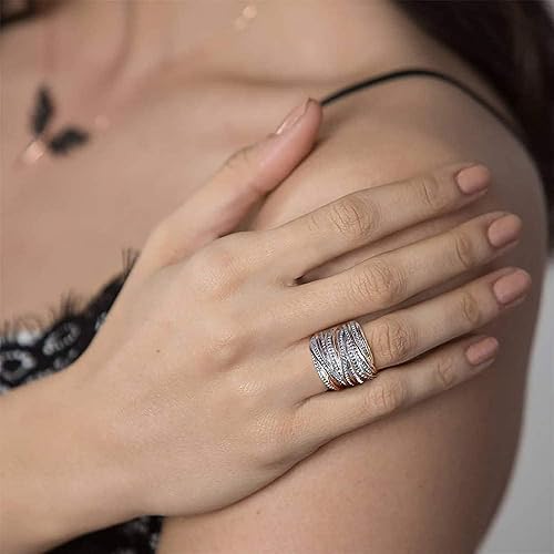 Vista 4 de Mytys - Anillo con bandas gruesas entrelazadas, de 2 tonos, de moda, para mujeres, chapado en oro y plata, rosa y negro, anillo para dedo índice