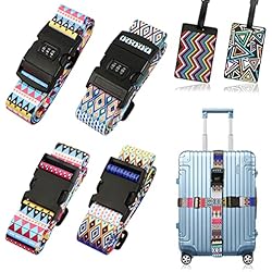 Alsa Maletas Permitidas Correas de Equipaje, 4 Piezas Correas para Maleta con 2 Piezas Etiquetas de Equipaje,Ajustables Luggage Strap con combinación de Cerradura y Hebilla,Cinturones para Maletas Viaje Accesorios