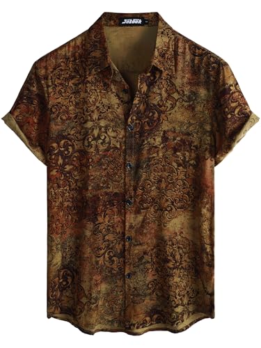 Image of JOTOOK Mens Hawaiian Shirt Short Sleeve Button Down Tropical Shirts Casual Floral Summer Beach Shirt
