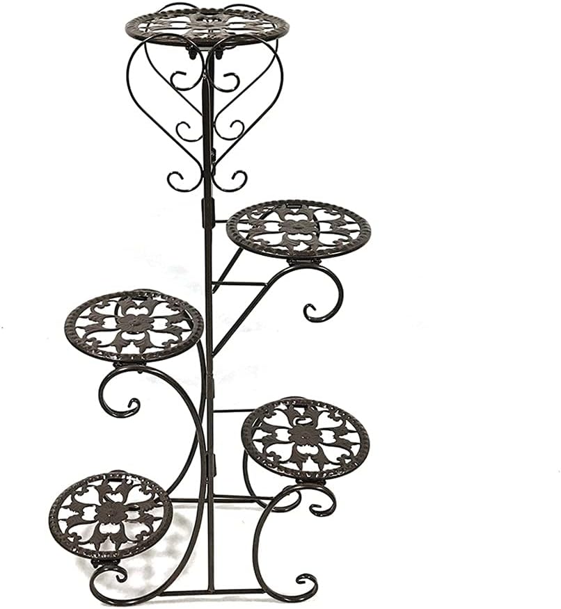 5 Tiers Wrought Iron Plant Stand Flower Shelf Rack Balcony Simple Indoor(Black)