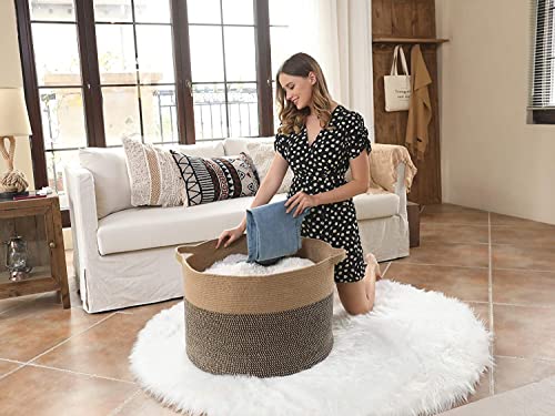 Image of ALBY Newyork'Woven Laundry Hamper, Toy Storage Bin, for Blankets Clothes Toys Pillows in Living Room, Baby Nursery, Jute /Black Mix (8'' x 8'' x 4'' Small, Mix Black Brown)