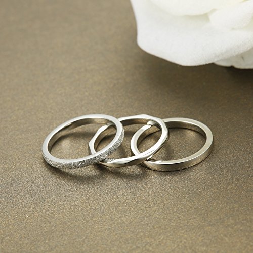 Joerica 3Pcs 2Mm Stainless Steel Women's Stackable Eternity Ring Band Engagement Wedding Ring Set 4-9 (Stainless-Steel, Silver Tone, 7) #TOP1