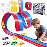 4.6M Autorennbahn Rennbahn für Kinder 3 4 5 6 Jahre mit 4 Spielzeugautos, Flexible Rennbahn für 1/64th Autos Spielzeug ab 3 4 5 6 Jahre Jungen Mädchen Geschenk Jungen Mädchen 3-6 Jahre