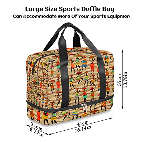 African Women Sports Gym Bag for Men Women Travel Duffel Bag with Shoes Compartment Workout Weekender Overnight Bag Dance Bag for Kids Girls Boys Teens2