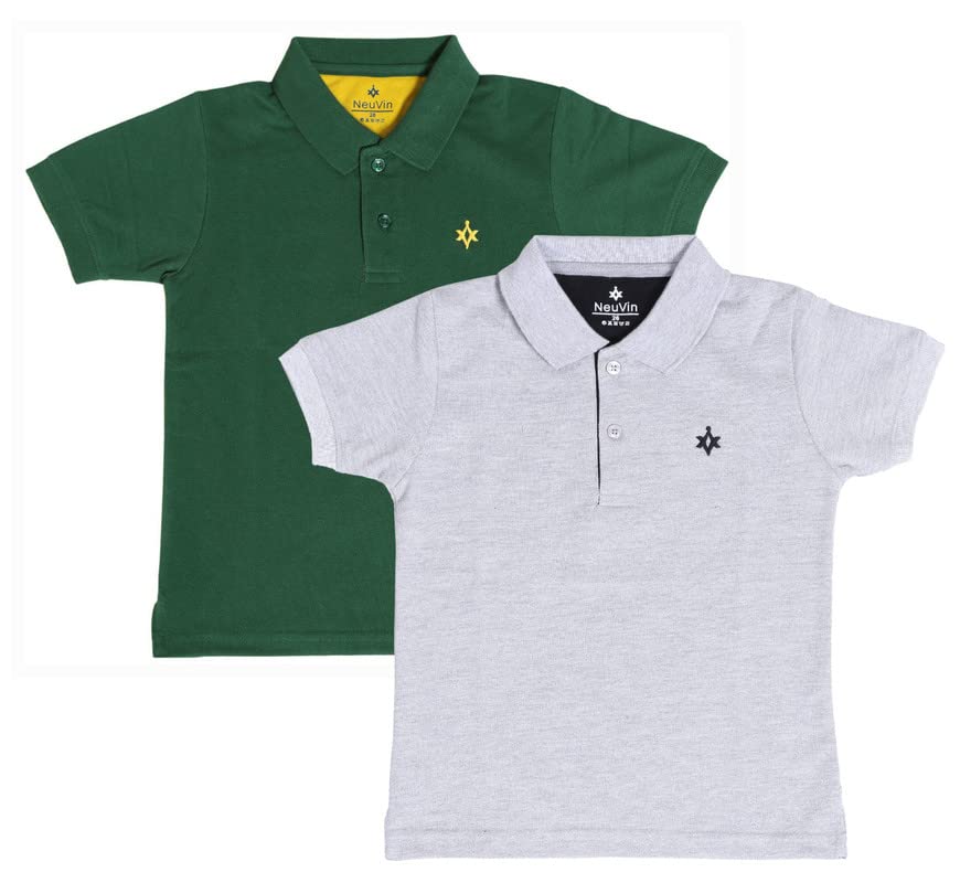 Image of Boys Polo T-Shirts Pack of 2 - Cotton Matty Fabric, Half Sleeves, Stylish Collar Neck, Comfortable Fit for Kids