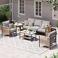 Oasbira Aluminum Outdoor Patio Furniture Set, HDPE Rope 4 Piece Modern Sectional Conversation Sets with Dual-Layer Coffee Table, All Weather Patio Couch Set with Thick Cushions, Gray Frame, Gray