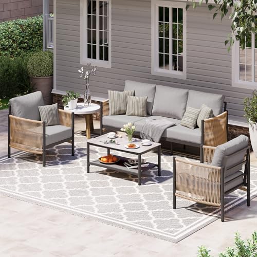 Oasbira Aluminum Outdoor Patio Furniture Set, HDPE Rope...
