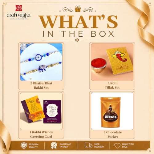 Image of CraftVatika Rakhi Gift for Brother with Chocolates Gift Combo | 2 Premium Rakhis with Chocolates and Roli Chawal Tika | Rakhi for Brother - Rakhi with Gift Hamper (Combo-1)