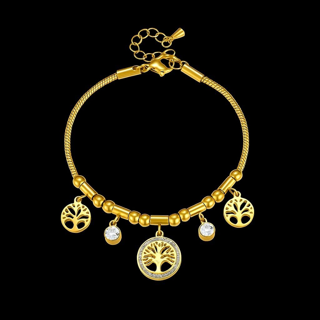 KROSS KULTURE 18K Gold Plated Tree of Life Charm Bracelet for Women – Stainless Steel Snake Chain, Waterproof Hypoallergenic Non-Tarnish Adjustable Spiritual Jewelry Gift - Image 3