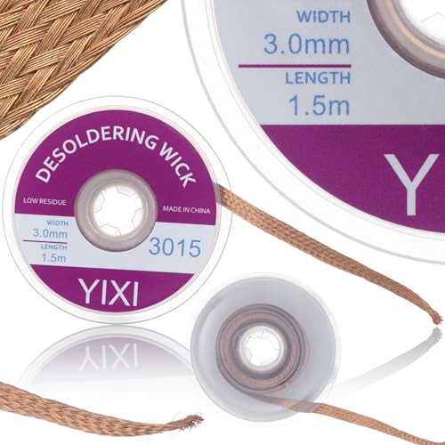 Rosfix Tresse à Dessouder 3mm x 1,5m – Cuivre avec Flux de Résine | Soudure Précise | Absorption Rapide de l'Étain | Pour Réparation Électronique | Accessoire de Soudage