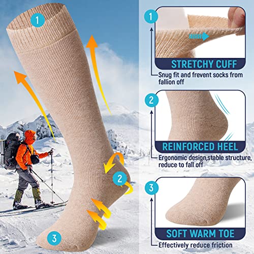 Image of DoSmart Womens Winter Warm Knee High Socks Ladies Wool Cozy Thick Hiking Skiing Comfy Thermal Boot Long Socks 2 Pairs